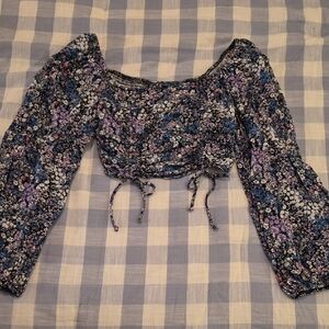 Wild Fable Floral Long Sleeve Cropped Blouse